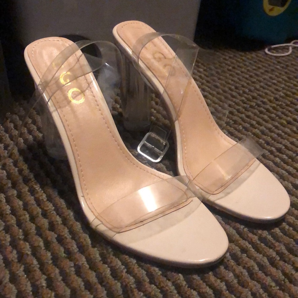 Clear Single Strap Block Heels